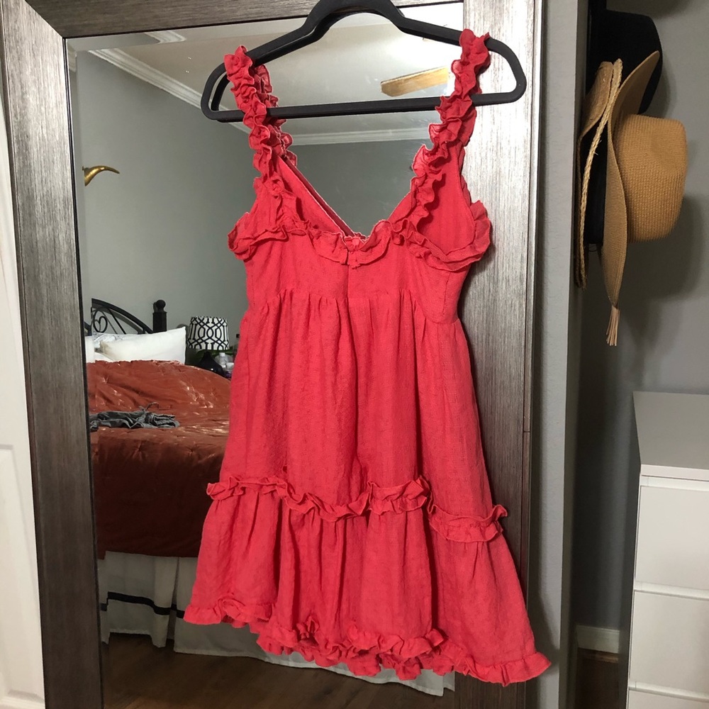 Saints + Secrets Pink Ruffle Tie Front Dress Med. - Picture 7 of 10